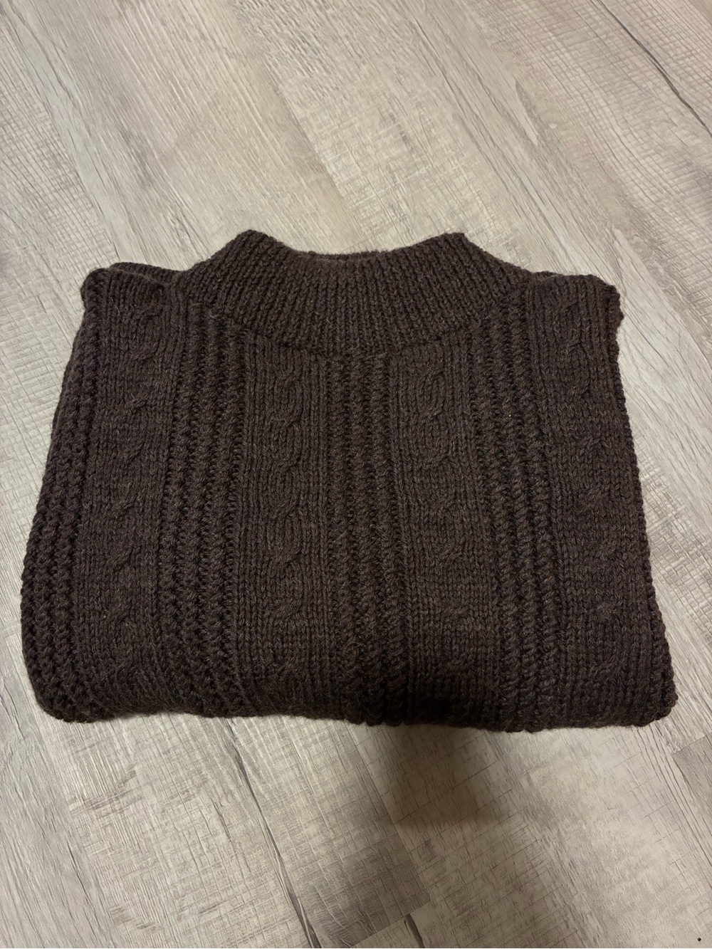Wool hand knit Men's Dark Brown Cable Knit Sweater - Classic Mock Neck